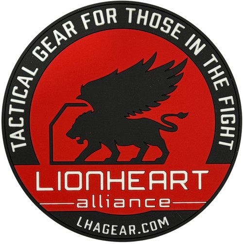 Lionheart Alliance tactical gear logo with red and black circular emblem, winged lion and shield, law enforcement and military equipment brand