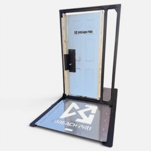 Front view of the MBI Adjustable Frame Full System (MBI-AF-FS) featuring an adjustable steel door frame designed to accept standard residential and commercial doors for realistic breaching training applications.