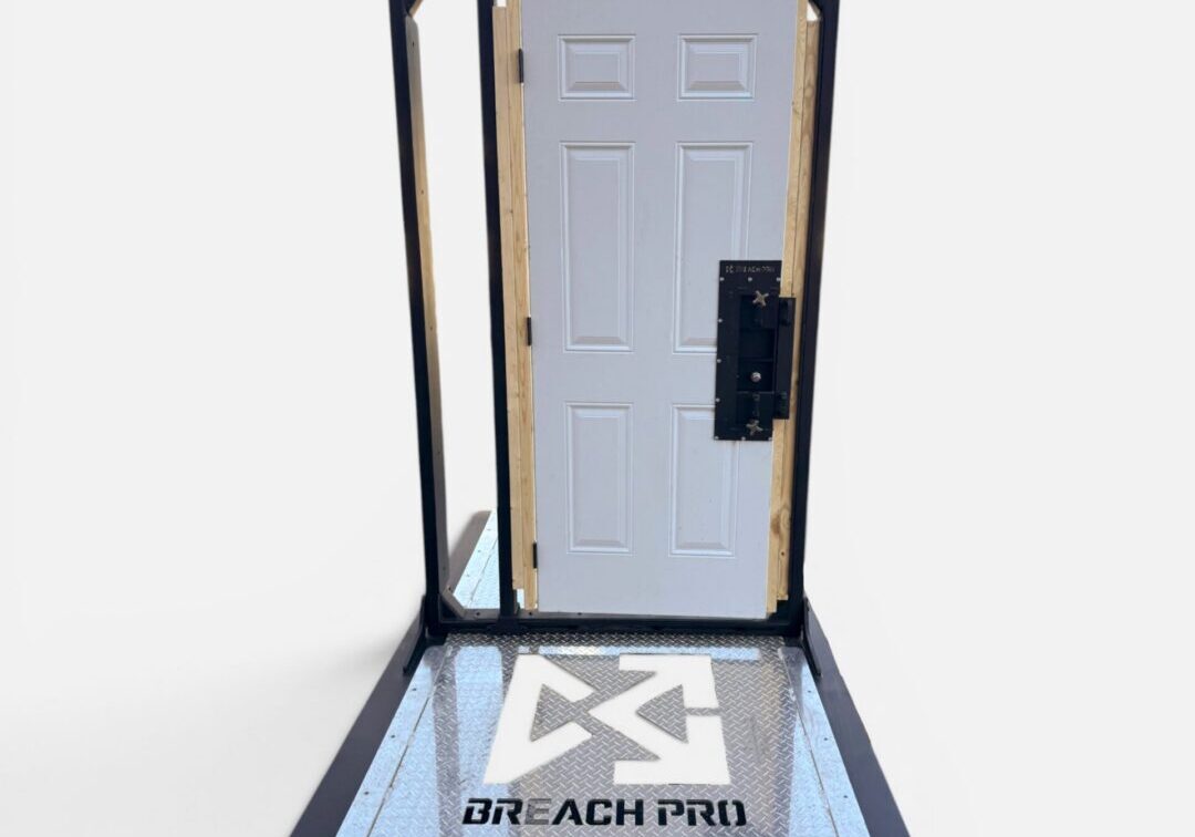 Breach Pro adjustable breaching frame with replaceable wood jamb system, designed for SWAT, military, and law enforcement breaching training using real residential and commercial doors.
